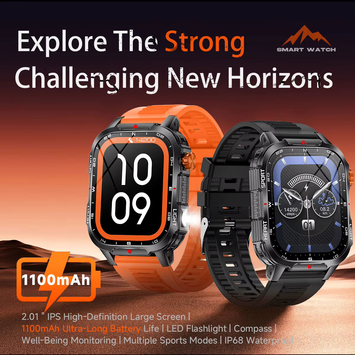 MAX68 Smart Watch – 2.01" TFT, IP68, Sports, Outdoor, Wireless Call, Flashlight
