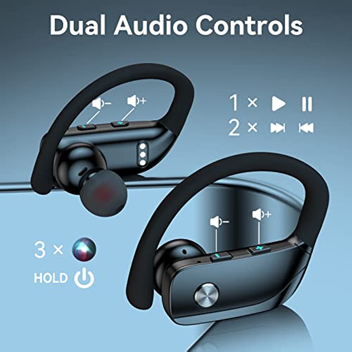 Bluetooth Earbuds – 80H Playtime, LED Display, Over-Ear Hook