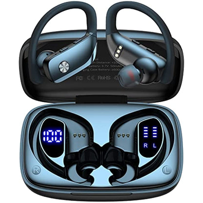 Bluetooth Earbuds – 80H Playtime, LED Display, Over-Ear Hook